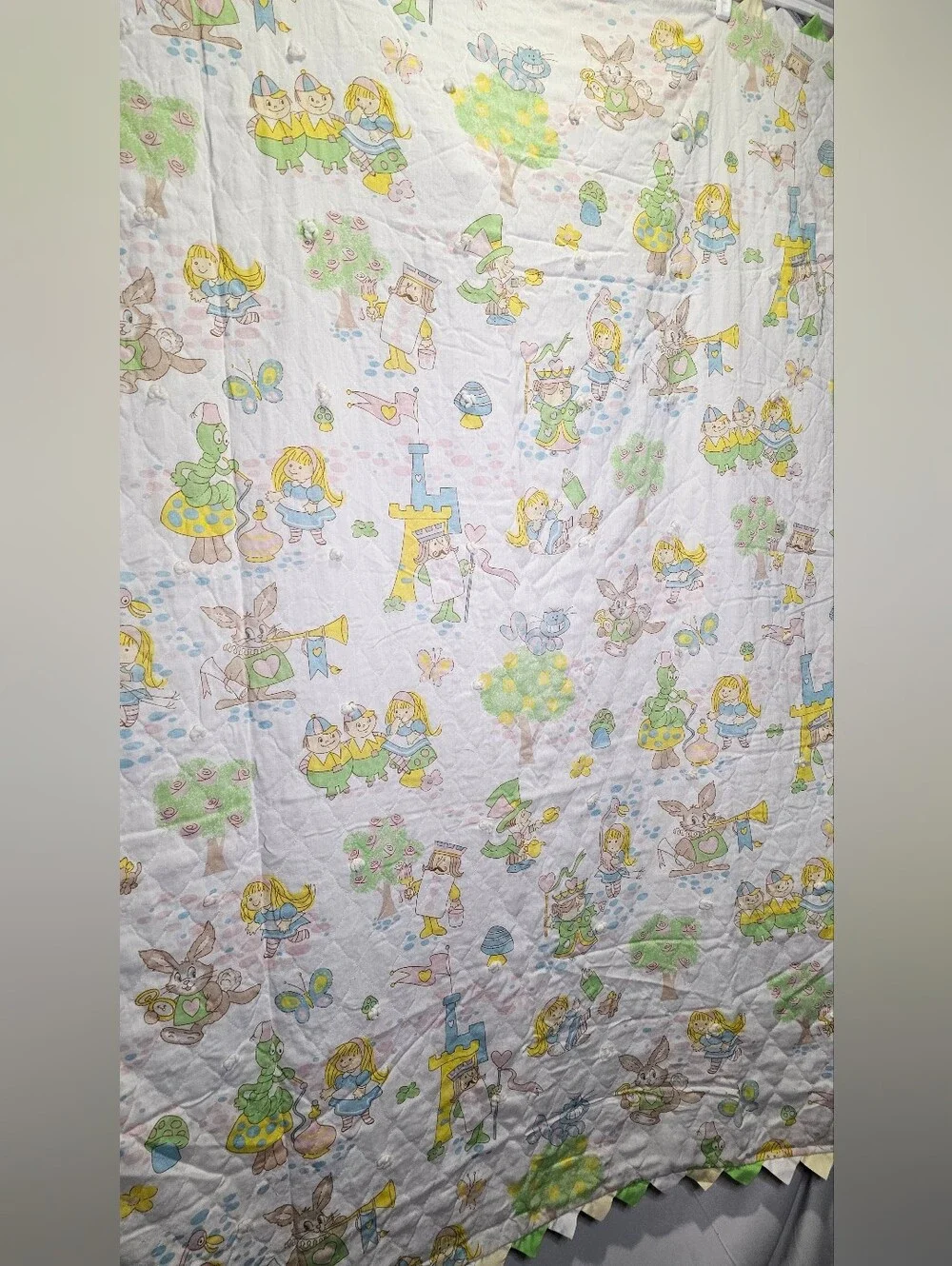 Vintage Alice In Wonderland Whimsical Pastel Patchwork Quilt